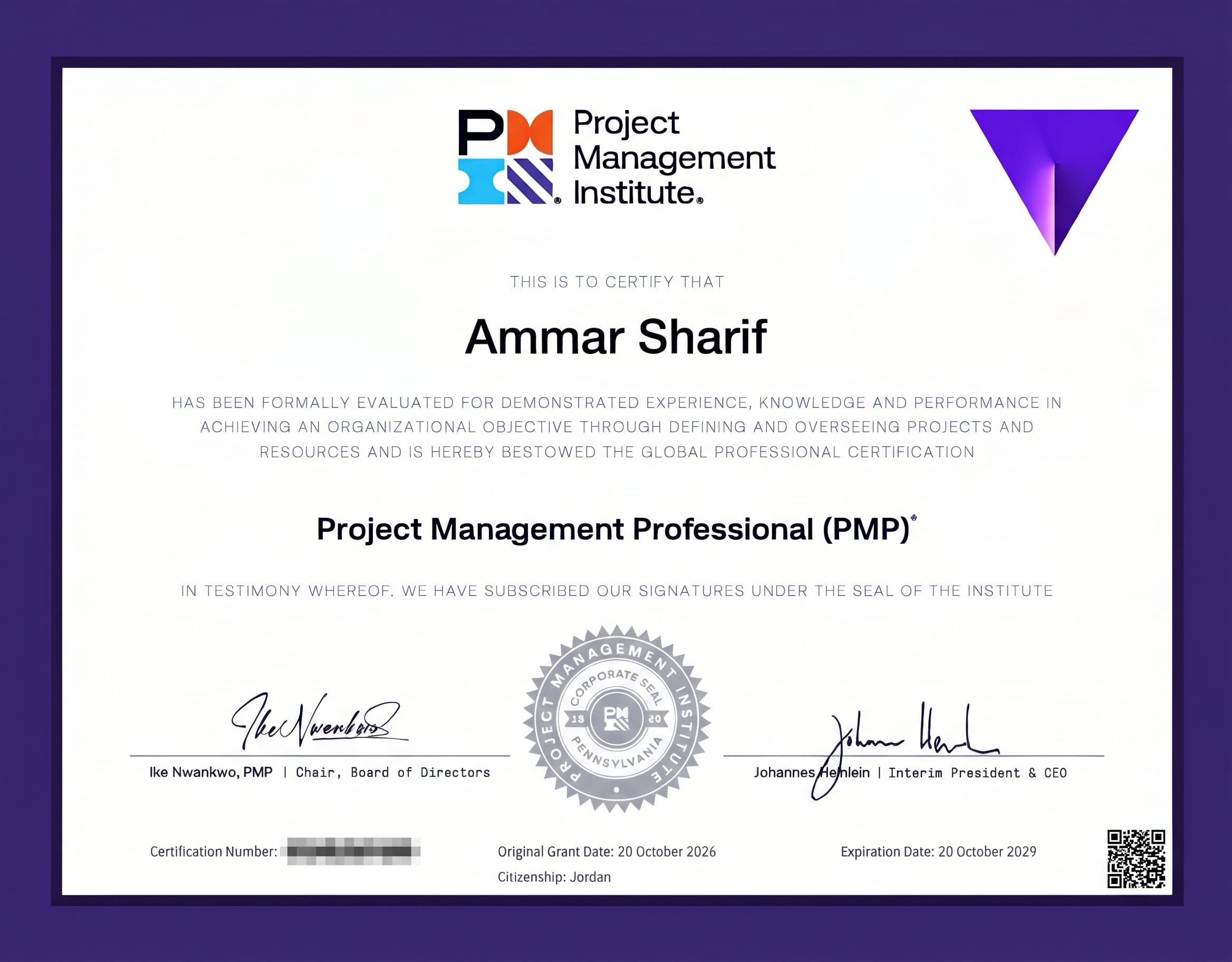PMP Certificate - Ammar Sharif